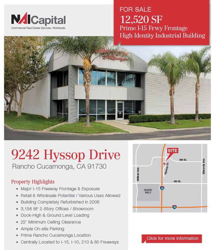 FOR SALE 12,520 SF Prime I-15 Frwy Frontage, High Identity Industrial Building