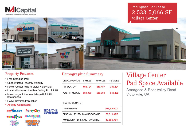 Pad Space For Lease 2,533-5,066 SF Village Center